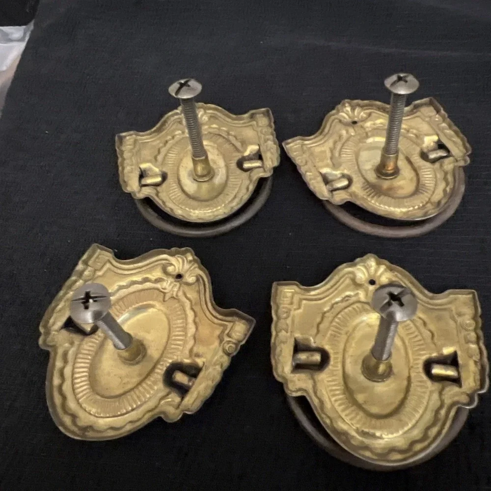 Set 4 Vintage Oval Bail Drawer Pulls Brass Tone Furniture Hardware